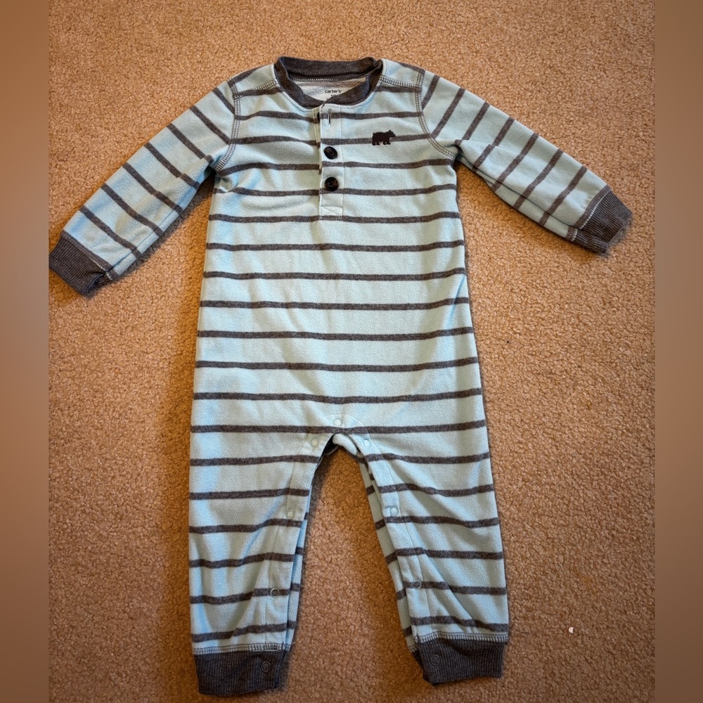 Carter’s Fleece Striped Blue and Gray Kids One Piece Size 18 Months